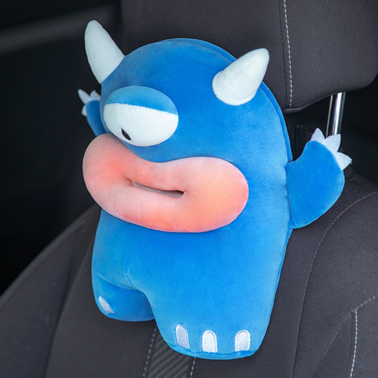 Sunflowergb - Tissue Box for Car, Cartoon Plush Little Blue Monster Shaped Tissue Box, Soft Paper Towel Holder with Hanging Drawers Cute Tissue Box