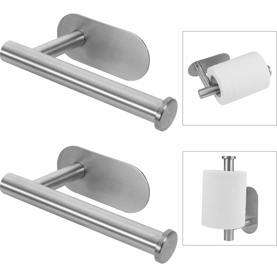 Sunflowergb - Two-Piece Toilet Paper Holder, Self-Adhesive, No Drilling, Toilet Paper Holder in Kitchen, Lavatory, Washroom, Stainless Steel Wall