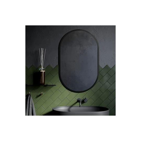 Vasari - Modern Wall Mounted Bathroom Mirror Oval Vanity Mirrors Matt Black 500 x 800mm - Black
