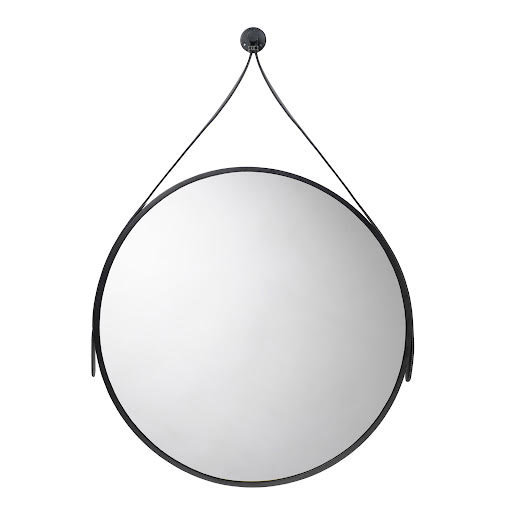 Croydex Metal Framed Bathroom Mirror with Leather Effect Hanging Strap - Matt Black