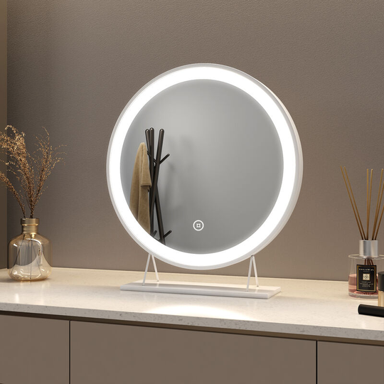 Hollywood Makeup mirror ф40cm White Border, led Makeup Mirror with 3 Color Lighting Modes, Touch Control - 46x40x10cm | 3 light colors - Meykoers