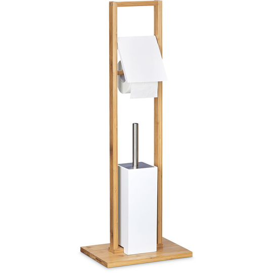 Relaxdays - Bamboo Toilet Butler Size: 82 x 30.5 x 21 cm Wooden Toilet Brush Holder with Toilet Paper Holder and Brush as Free-Standing Toilet Roll