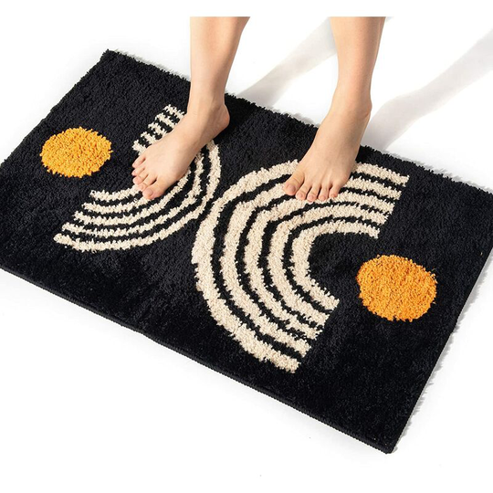 Ilovemilan - Boho Bath Rugs Non-Slip Microfiber Abstract Bathroom Mat Cute Bath Rugs Black Washable for Tube/Washbasin/Toilet 16'x24'