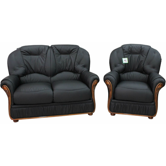 Debora 2 Seater + Armchair Genuine Italian Black Leather Sofa Suite Offer