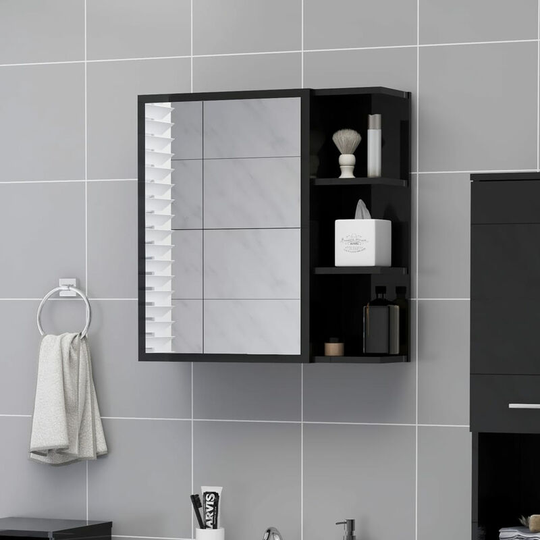Bathroom Mirror Cabinet High Gloss Black 62.5x20.5x64 cm Chipboard