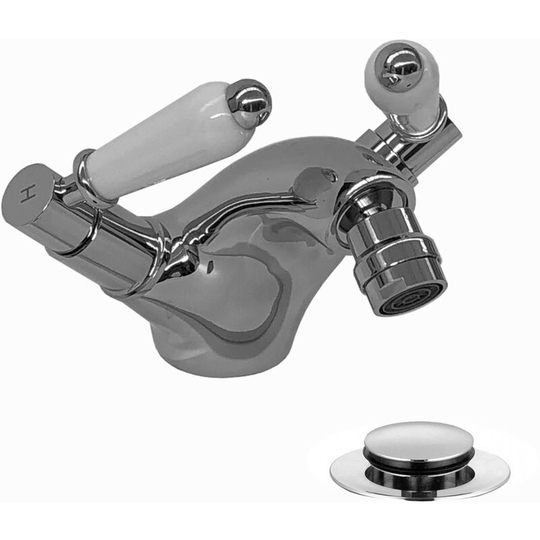 Enki - Downton, BT8724, Chrome, Bidet Mixer Tap with Rod-Operated Waste, Traditional Victorian Swivel Handle, Solid Brass, Easy Clean, Traditional