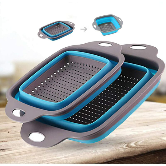 Silicone Collapsible Drain Basket for Kitchen, Square Drain Basket, Telescopic Foldable Filter Basket for Fruits and Vegetables (2 Pieces (Large +
