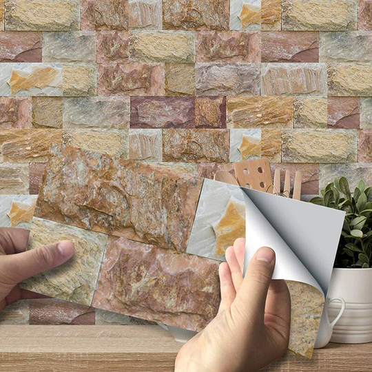 Tile Wall Sticker Waterproof pvc 3D Concrete Tile Stickers for Kitchen, Bathroom, Living Room 20 * 10cm 27pcs Brown Marbling