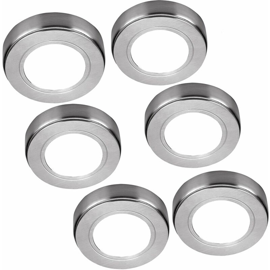 Loops - 6x chrome Round Surface or Flush Under Cabinet Kitchen Light Kit - 240V Mains Powered - Warm White led