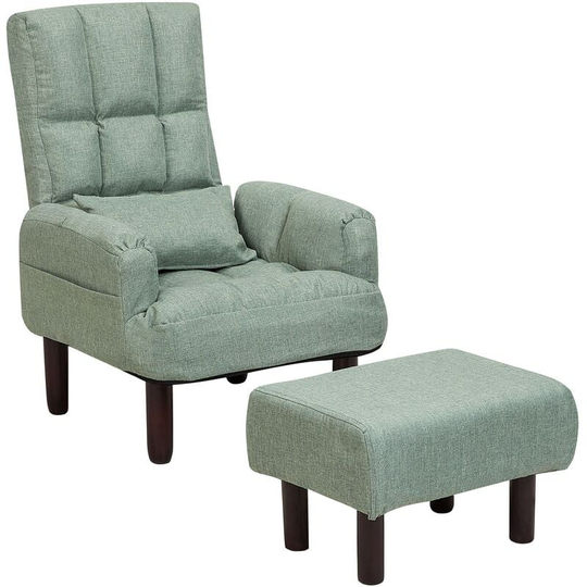 Reclining Fabric Armchair and Ottoman Set Green Upholstery Wooden Legs Oland - Green
