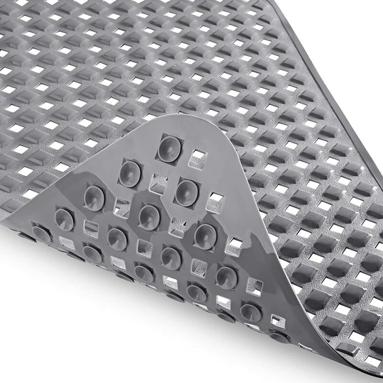 Kartokner - Non Slip Bathtub Mats with Drain Holes, Suction Cups, Machine Washable 27.5 x 15.5 In, Light Gray