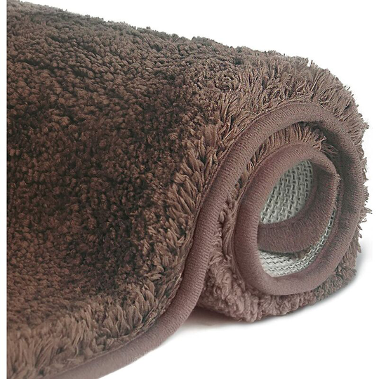 Perlerare - Microfiber Shag Non-Slip Bath Mat, Machine Washable Floor Mat with Soft Water Absorbent Microfiber for Bathtub, Shower and Bathroom-Brown