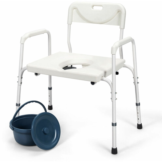 3-in-1 Bedside Commode Chair Height Adjustable Toilet Seat Bath Shower Chair