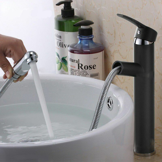 Sophisticated tall sink faucet with black chrome stainless steel exhaust pipe