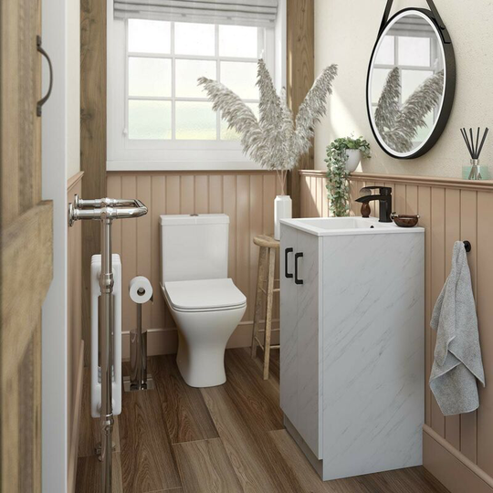 Orchard - Lea marble floorstanding vanity unit with black handle 420mm and Derwent square close coupled toilet suite - White