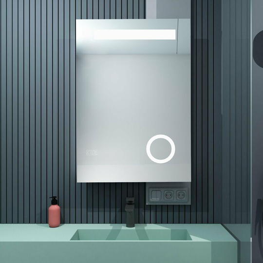 Lisa - 500x700mm Illuminated led Bathroom Mirror with Shaver Socket 3X magnifier Demister Pad Touch Sensor 3 Color Dimmable Wall Mounted Vertical