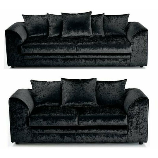Bella 3 & 2 Seater Crushed Velvet Sofa Set - Black