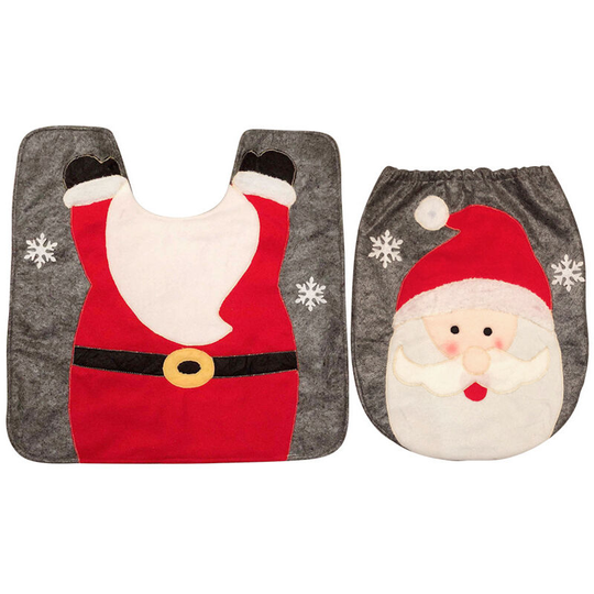 Toilet Cover Christmas Decoration Floor Mat Water Tank Cover 1 Piece (1 Set) Red