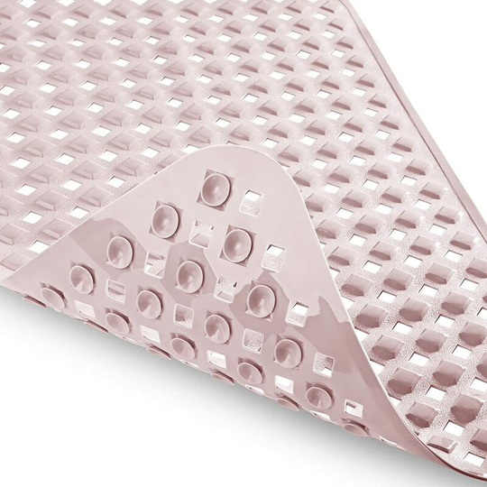 Non Slip Bathtub Mats with Drain Holes, Suction Cups, Machine Washable 34.5 x 15.5 In, Light Pink