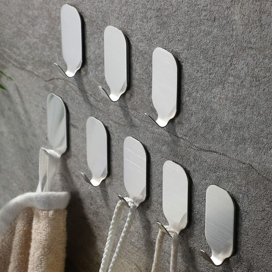 Perlerare - Adhesive Hooks Wall Hook Stainless Steel Towel Holder for Kitchen Bathroom 10 Pieces