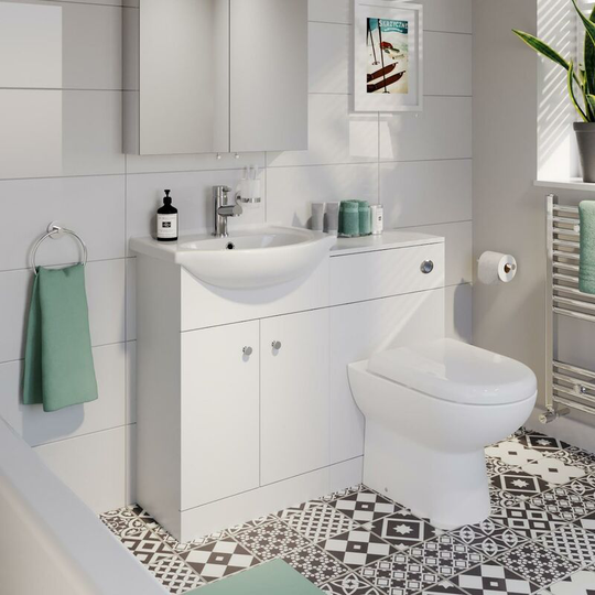 Modern Bathroom Toilet & Basin Sink Vanity Unit 1TH Furniture 1050mm Matte White