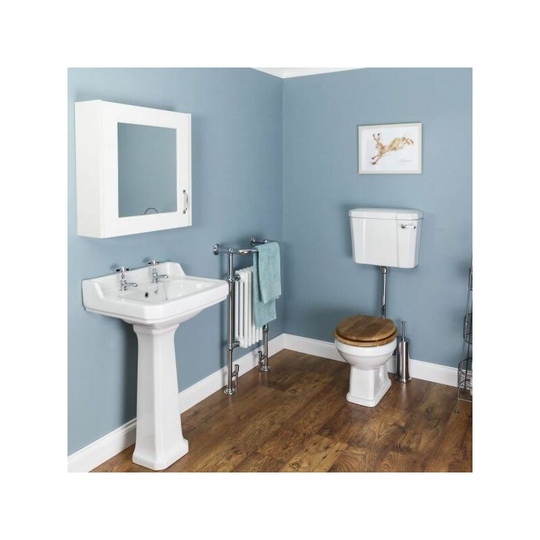 Windsor Cloakroom Suite (Low Level Toilet & Oak Seat) - White