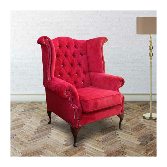 Chesterfield Crystal Queen Anne High Back Wing Chair Post Box Red