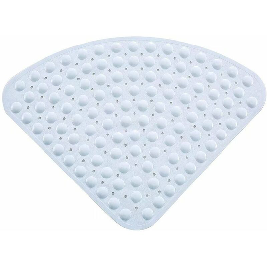 Perleraregb - Fan Shaped Mold Proof Bath Mat - Non-slip Safety Mat - Rubber Corner with Drain Hole - for Shower - Light Blue
