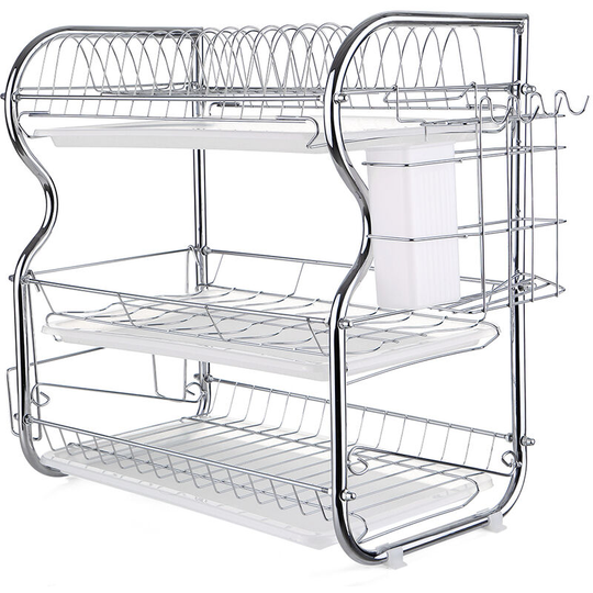 Asupermall - Multi-functional 3-Tier Dish Rack Kitchen Supplies Storage Rack Draining Rack with Chopsticks/Knives/Cutting Board Holder Drainboard