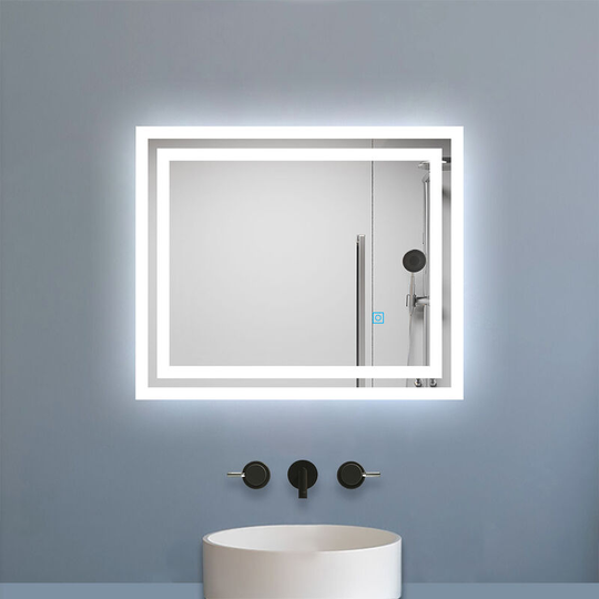 600x500mm Bathroom Mirror with led Lights, Anti Fog Touch Sensor Vanity Wall Mounted Frameless Vertical or Horizontal IP44 Rated Waterproof Dustproof