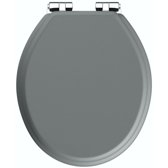 Traditional Dulwich stone grey engineered wood toilet seat with top fixing soft close hinge - Grey - Orchard