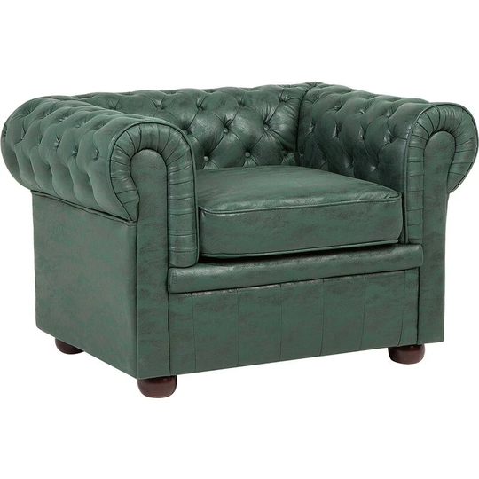 Classic English Chesterfield Armchair Button Tufted Air Leather Green - Green