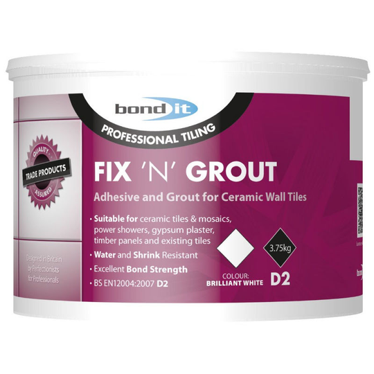 Bond It 1.5kg Fix n Grout Tile Adhesive Internal Use Ideal For Showers and Wet Rooms D2 - White