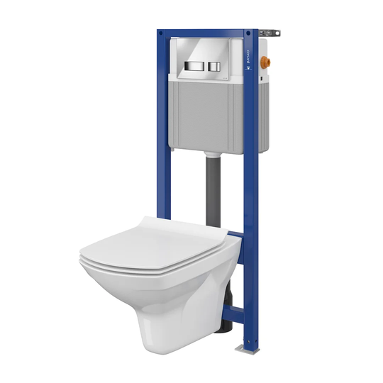 Carina Wall Hung Toilet and Mounting Frame with Button Flush and Soft Close Seat