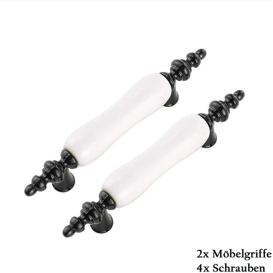 Set of 2 Cabinet Pull Handle Modern Style Ceramic Door Handle with Screws for Cabinet, Cupboard, Drawer 76mm Center-to-center (Black and White)