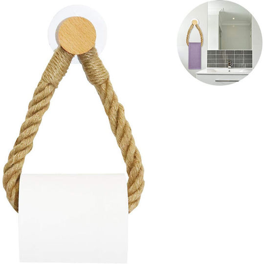 Home Toilet Roll Holder Creative Wood Roll Holder Country House Toilet Paper Holder Toilet Bathroom Retro Wall Mount Rope-Style 2