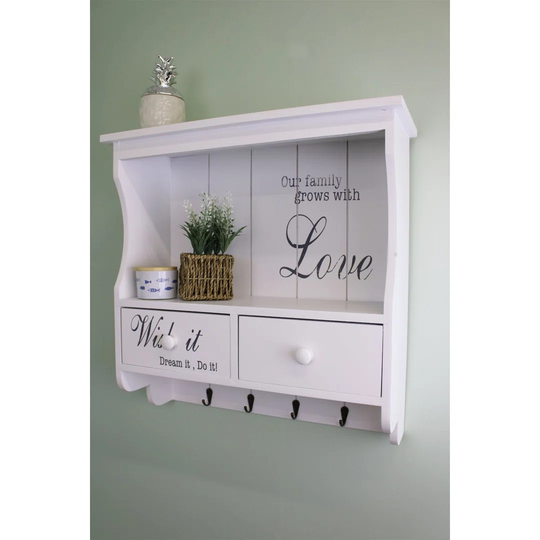 Schaaf Beech Solid Wood Floating Shelf with Hooks