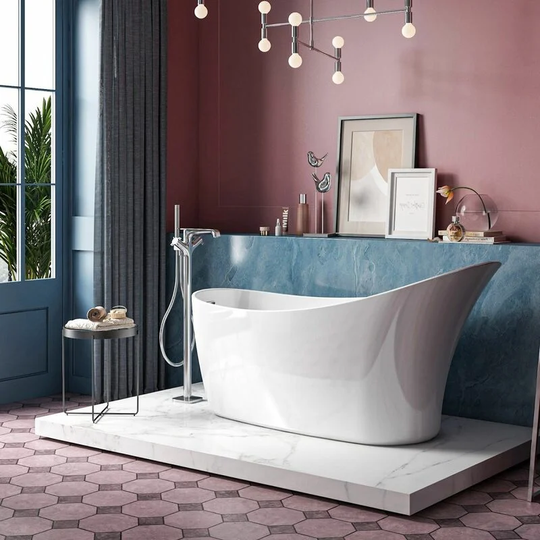 Freestanding Bath Single Slipper Luxury Soaking Bathtub White Acrylic 1720mm - White