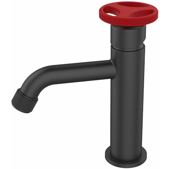 Basin Mixer Tap Sink Faucet Black Finishing with Red Handle Industrial Design