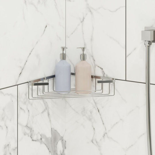 Bathroom Corner Shower Bath Caddy Chrome Slotted Modern Storage Tidy Easy Drain - Silver