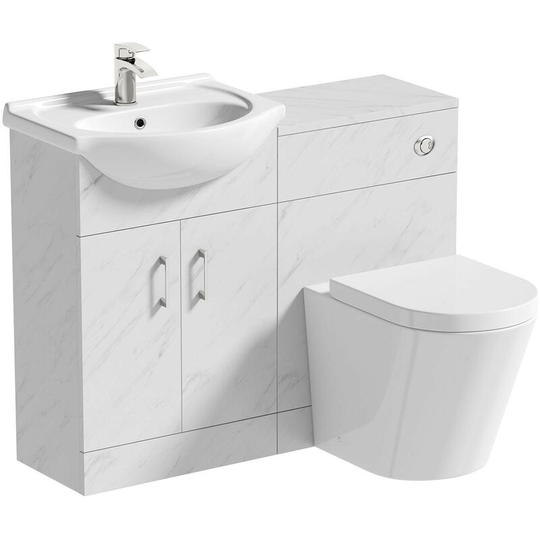 Lea marble 1155mm combination and Contemporary back to wall toilet with seat - White - Orchard