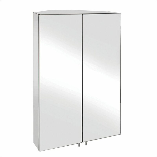 Croydex Avisio Corner Mirror Cabinet Double Door Stainless Steel - Silver