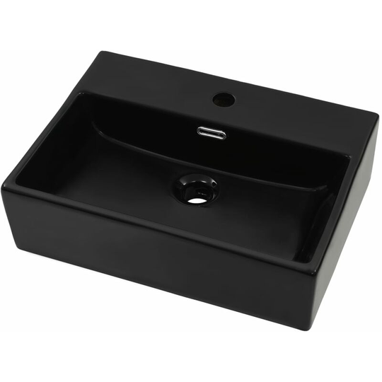 Basin with Faucet Hole Ceramic Black 51.5x38.5x15 cm Vidaxl Black