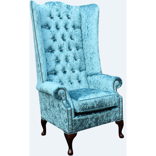 Chesterfield Soho Crystal Diamante Velvet High Back Wing Chair Shimmer Aqua Blue