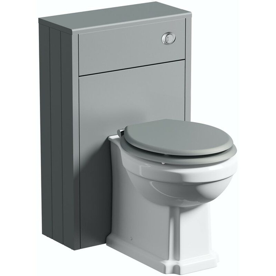 Dulwich stone grey slimline back to wall unit and traditional toilet with grey wooden seat - Grey - Orchard