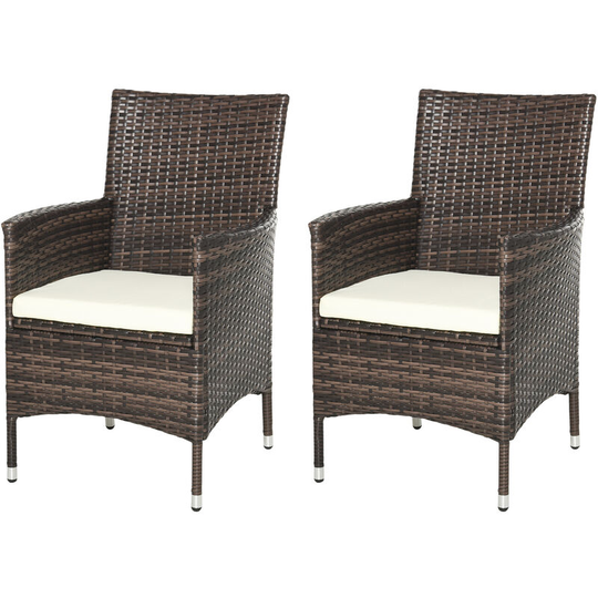 2PC Outdoor Rattan Armchair Wicker Dining Chair Set for Garden Brown - Mixed Brown - Outsunny