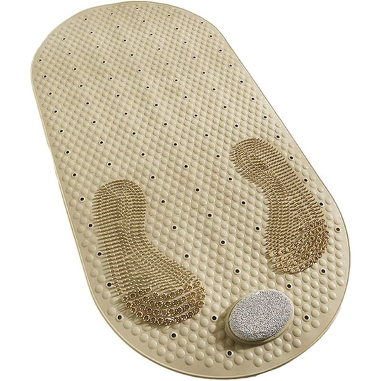 Non-slip bathtub mat, shower mat, shower mat with natural pumice stone, oval bathtub mat with non-slip suction cup and non-slip drain 1 piece1
