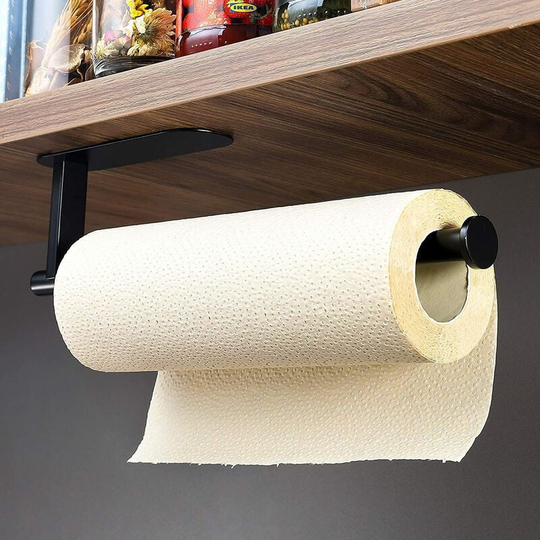 Sunflowergb - Self-adhesive Paper Towel Holder - Without Drilling Stainless Steel Kitchen Roll Holder(Black)