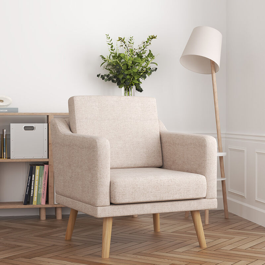 Beige Linen Upholstered Padded Armchair - Livingandhome