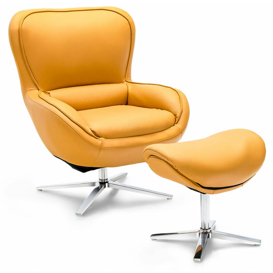 360°Swivel Lounge Chair and Footstool Set,86D x 74W x 94H cm ,Modern Upholstered Rocking Recliner Chair with Ottoman, Occasional Leisure Accent